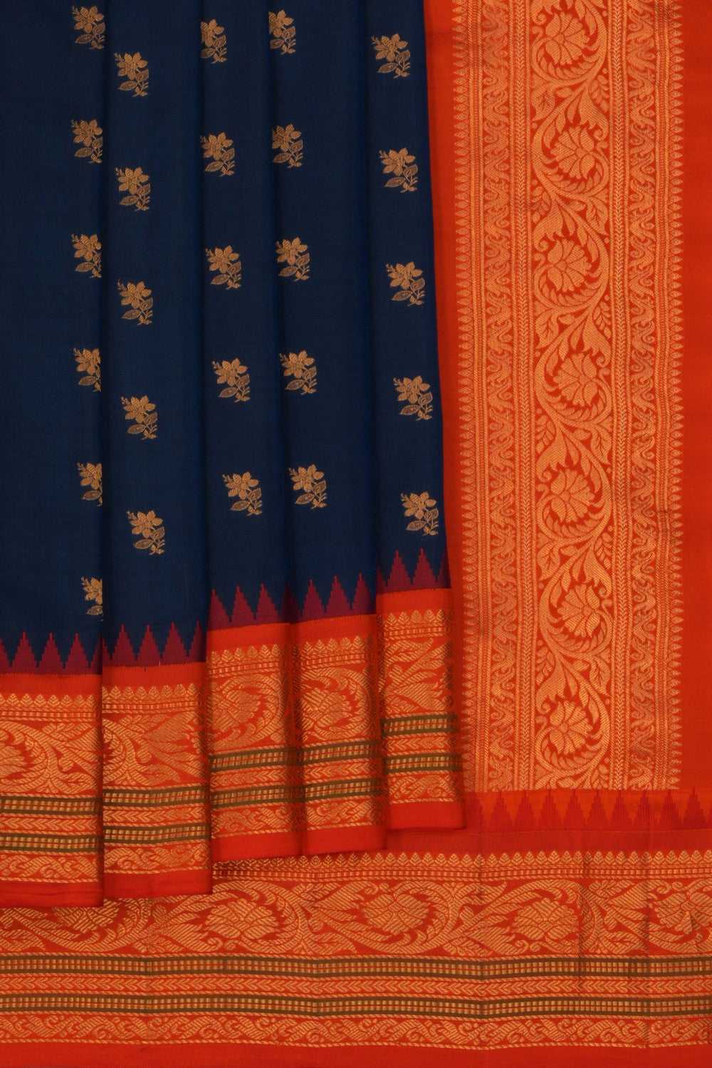 Image of Gadwal Silk Peacock Blue Saree